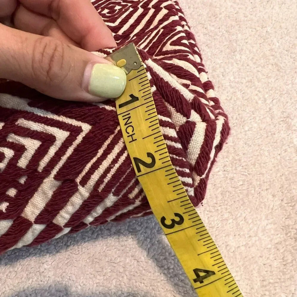 Boho Tote Bag Maroon Woven Ethnic Pockets Geometric Shoulder Leather Straps - Picture 14 of 14